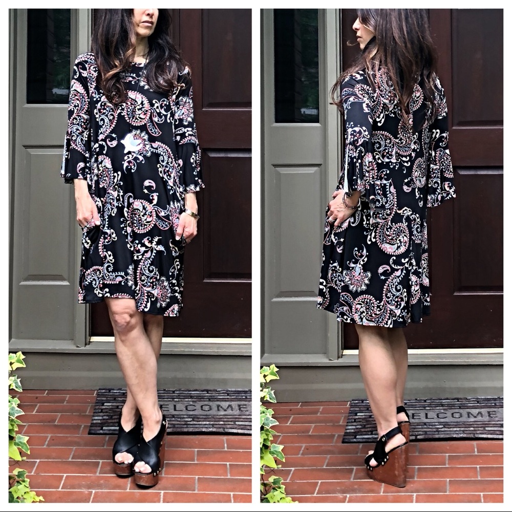 ✨LAST ONE✨Bell black paisley print swing dress - Picture 6 of 8